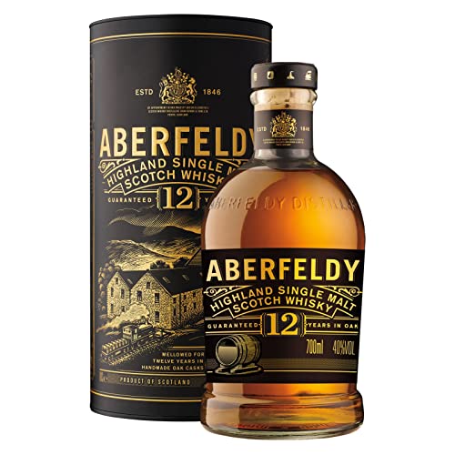 Aberfeldy 12 Jahre alter Highland Scotch Single Malt Whisky, 40% Vol., 700 ml, in edler Geschenkbox, im Eichenfass gereift, Noten von Honig, Früchten, Gewürzen, Vanille & ein Hauch Rauch, 70 cl