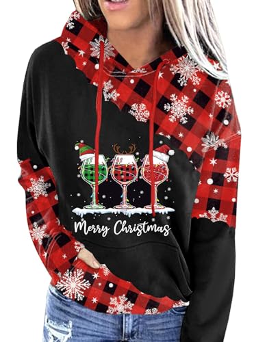 For G and PL Weihnachten Damen Ugly Christmas Hoodie Sweatshirt Wein Tasche Weihnachtspullover Pullover L