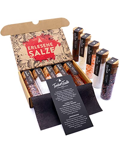 TIMBER TASTE® Gourmet Salz Gewürze Geschenkset | 5 erlesene Salze aus aller Welt | Gewürze Set Geschenk Mann & Frau Weihnachten | Besonderes Geschenk