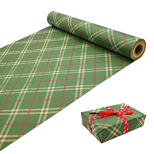 DOJoykey Weihnachts Geschenkpapier, 43cm x 15M Rollenpaket Kraft Verpackungspapier Recycelbares festliches Designpapier für Weihnachten Geburtstag Hochzeitsgeschenke Verpackung