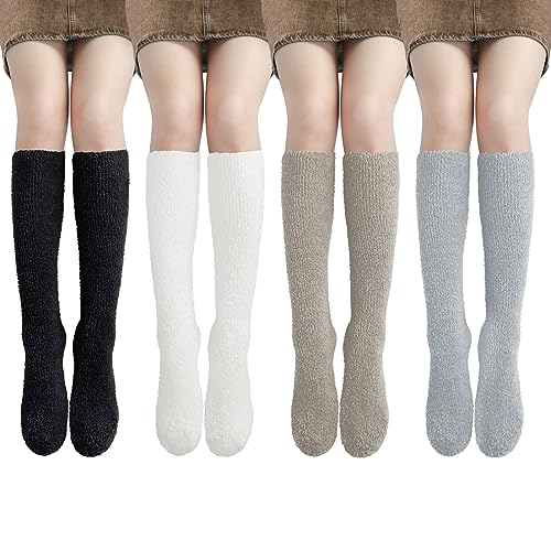 Kotashion Flauschigen Kniestrümpfe Kuschelsocken für Damen Warme Lange Wintersocken Gemütliche Damensocken Thermo Dicke Weiche Socken für Weihnachten Valentinstag geschenke, Mehrpackung