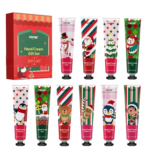 FURTIME Handcreme Mini Hand Cream Set, 10PCS Parfümierte Handcreme für sehr Trockene Hände, Handcreme Weihnachten Set, Weihnachtsgeschenke, Kleine Dankeschön Geschenke für Frauen Männer Kollegen Kind