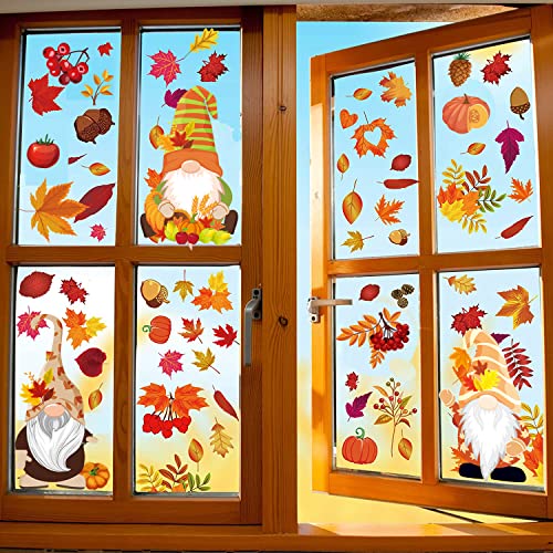 Thanksgiving Herbstdeko Fenster Aufkleber,Fensterbilder Herbst Selbstklebend Thanksgiving Herbstdekorationen Herbst Fensterbilder Herbstblätter Deko Fenster Aufkleber (A)