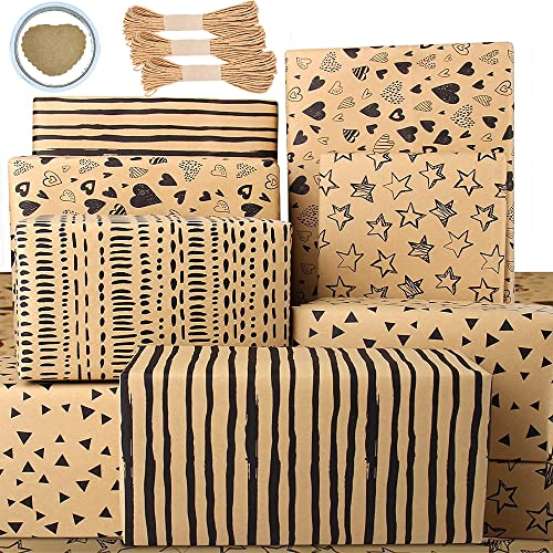 Dantolo Geschenkpapier,6 Blätter Geschenkverpackung Geburtstag,Geschenkpapierbraun,Kraftpapier Rolle,Geschenkpapier Set