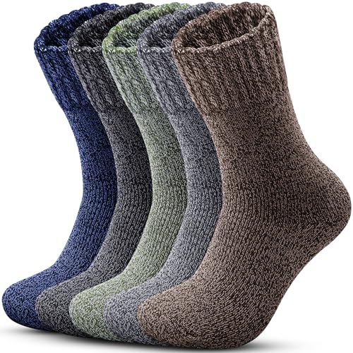 Reamphy 5 Paar Wollsocken Herren, Thermosocken Warme Socken Herren, Dicke Winter Kuschelig Wollsocken Outdoor Wandern Wintersocken für Herren 39-46