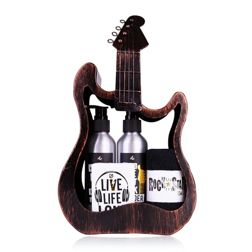 Accentra Geschenkset ROCKSTAR, Pflegeset in Metall Gitarre in braun mit Duschgel, Shampoo, Seife und Handtuch, als besondere rockige Geschenkidee für Geburtstag, Vatertag, Muttertag und Valentinstag