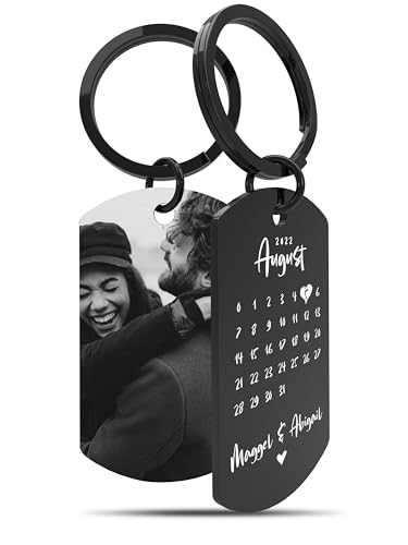 Meinearmbänder Schlüsselanhänger personalisiert aus Edelstahl mit Schwarz/Weiß Bild und Datum - Valentinstag-Geschenk für ihn & sie - Partner Geschenke - Personalisierte Geschenke