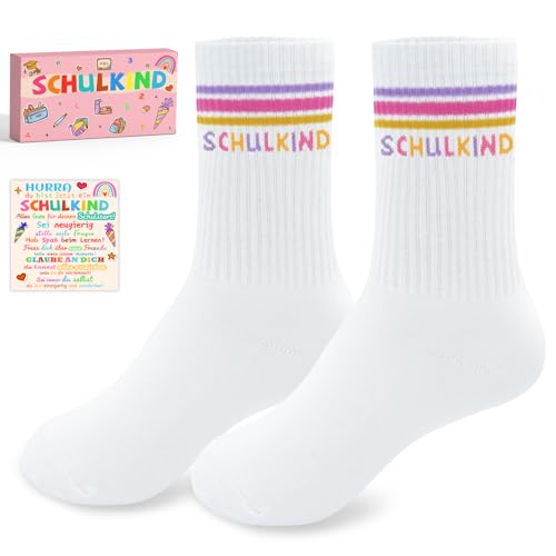 YUNYAKARSA Schulkind Socken Baumwolle 25-34, Geschenk Einschulung Junge Socken Einschulung Mädchen, Einschulung Geschenk Mädchen Schulanfang Schultüte Mädchen Füllung