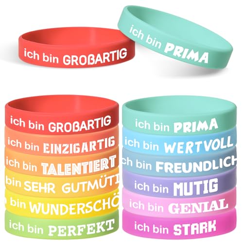 LVZONGXIN 24 Stück 18 CM Motivationsarmbänder Kinder auf Deutsch