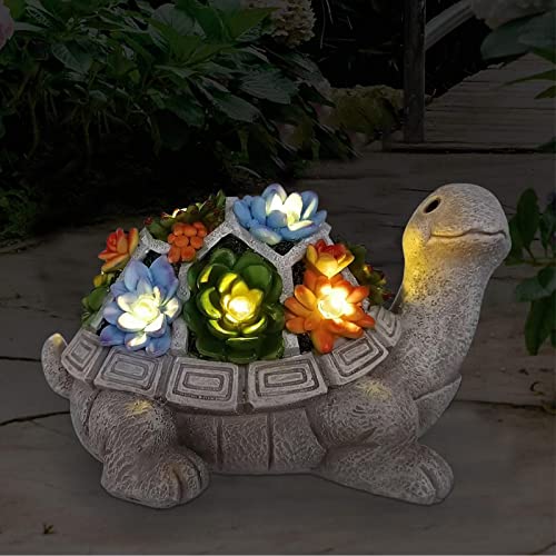 Yeomoo Geschenke für Frauen Mama Papa,Muttertagsgeschenke Solar Gartenfiguren Schildkröte Gartendeko für Draußen, mit Sukkulenten Leuchten Home Balkon Dekoration, Kawaii Figur Deko für Zimmer Terrasse